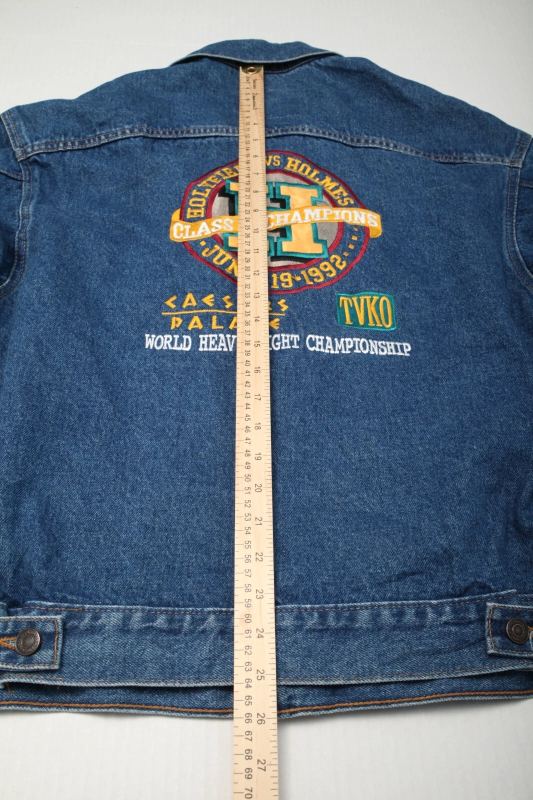 Vintage 1992 Caesar's Palace World Champion Holyfield Holmes Denim Jacket Mens L - product detail image 8