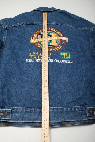 Vintage 1992 Caesar's Palace World Champion Holyfield Holmes Denim Jacket Mens L image 8
