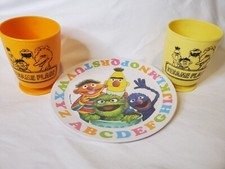 Vintage Sesame Street Two 1980's Cups And One 1977 Plate