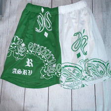 Green White Mesh Youth Athletic Shorts S