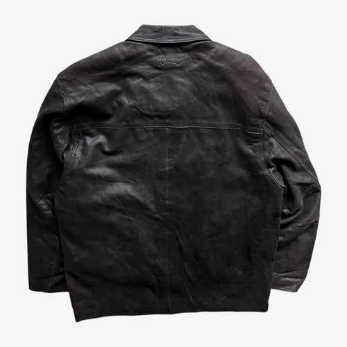 Vintage 90s Men's Redskins Faded Dark Brown Leather Pilot Jacket, Army Military - Picture 3 of 8
