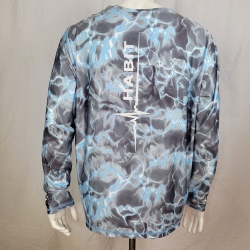 Habit Waves Alaskan Blue Fishing Pole Long Sleeve Performance T-Shirt Size XL - Picture 3 of 9