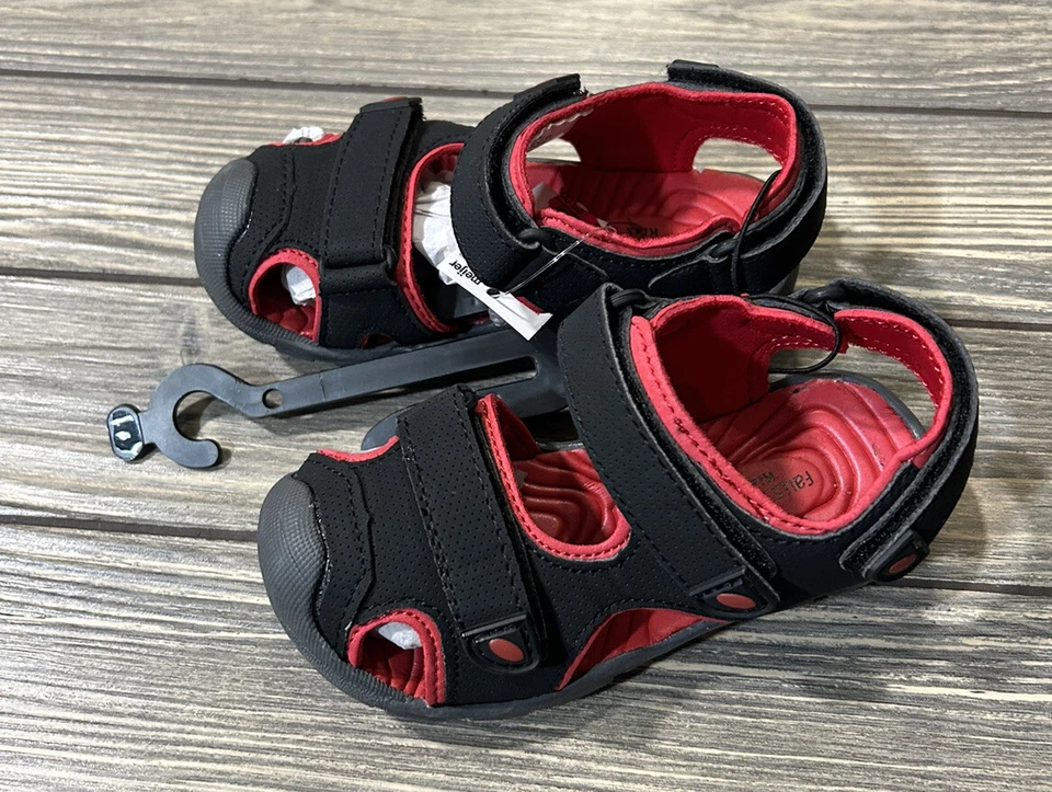 Falls Creek 学步儿童 男孩 黑色 红色 渔夫 凉鞋 全新带标签 尺寸 9 钩环 — 第 2/3 张图片