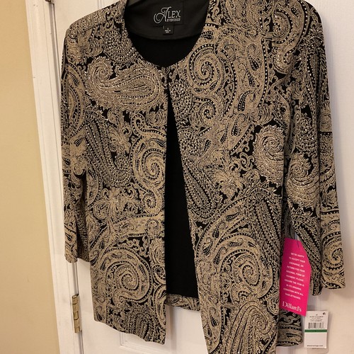 Alex Evenings Sparkly Embellished Paisley Jacket Cocktail Formal Party L New - Picture 3 of 13