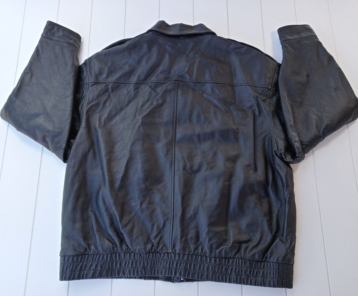 VTG 90's Black leather Bomber St. John's Bay Jacket, With Inside