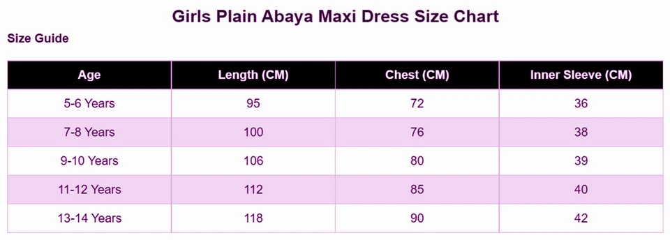 Girls Maxi School Dress Kids Black Long Sleeve Holiday Abaya Top Islamic Jilbab - Image 2 of 2