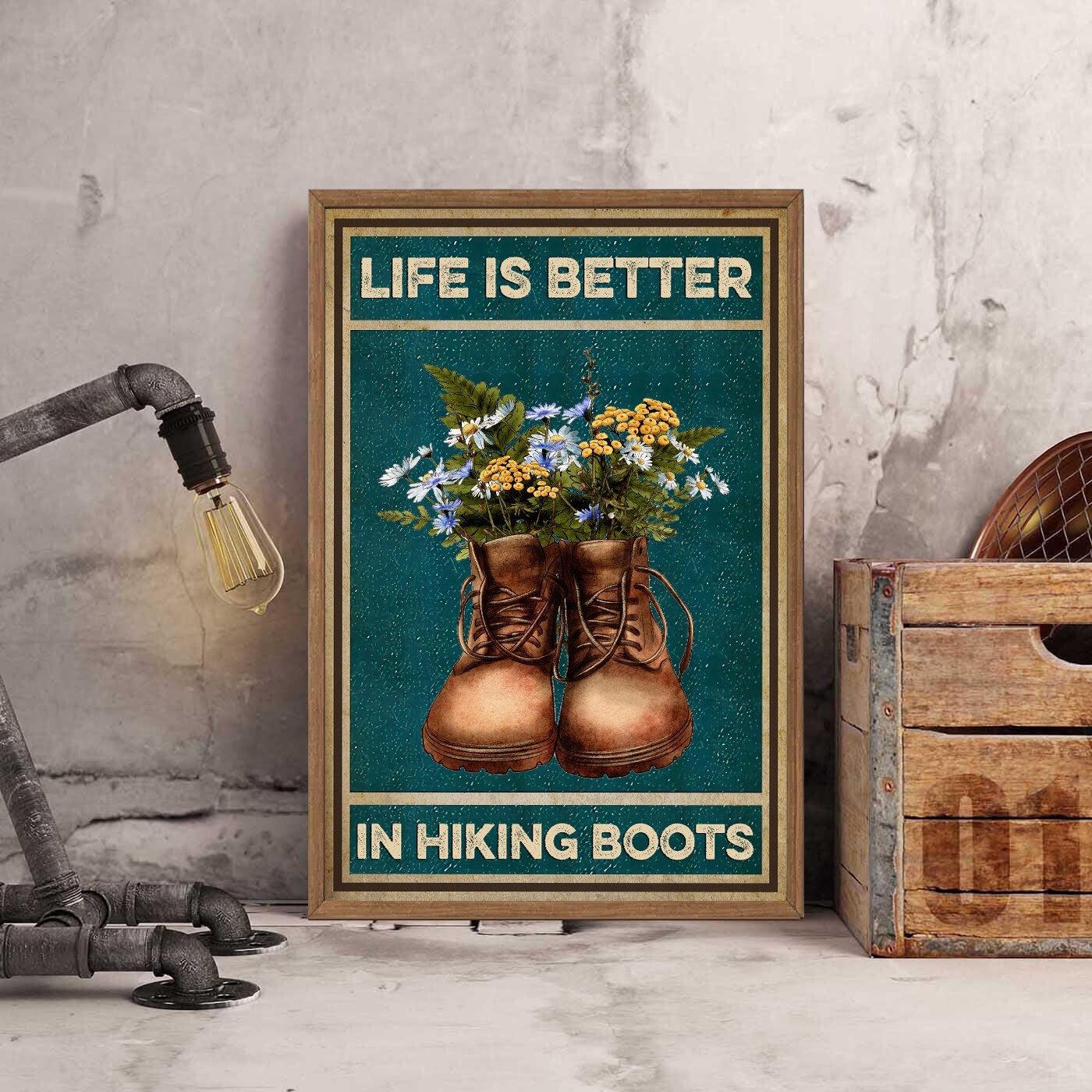 Hiking Boots Vintage Poster, Life Is Better in Hiking Boots Poster Art Unframed-image