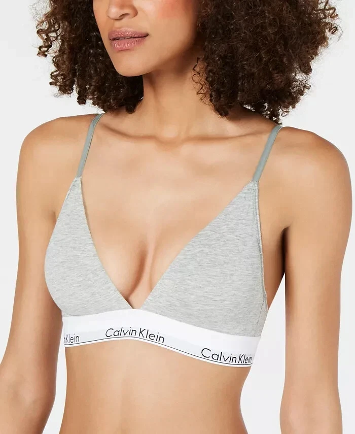 Calvin Klein L77514 Grey Modern Cotton Lightly Lined Triangle Bralette Size  L