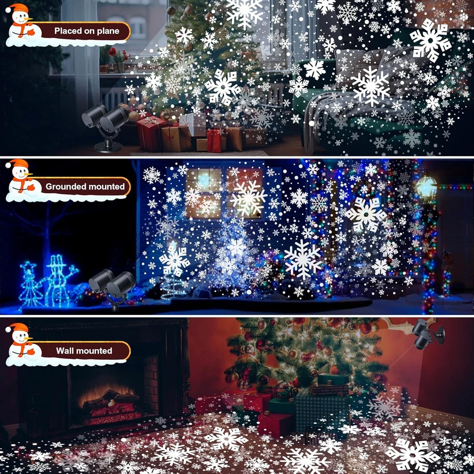 Projektor Weihnachten Aussen Doppelter Kopf Dynamische LED Schneeflocken Timer - Bild 2 von 4