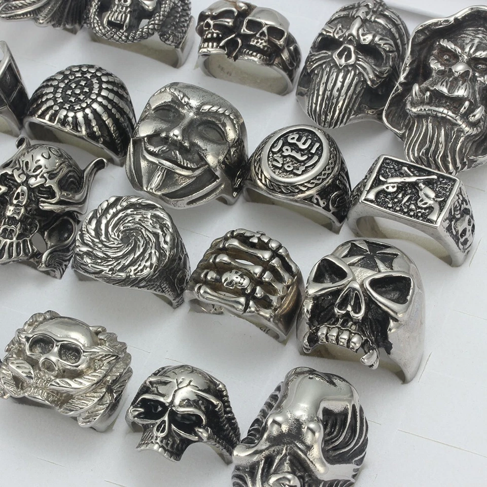 20pcs /Lot Stainless Steel Skull Men Rings Punk Biker Skeleton Jewelry Wholesale - Image 4 of 4