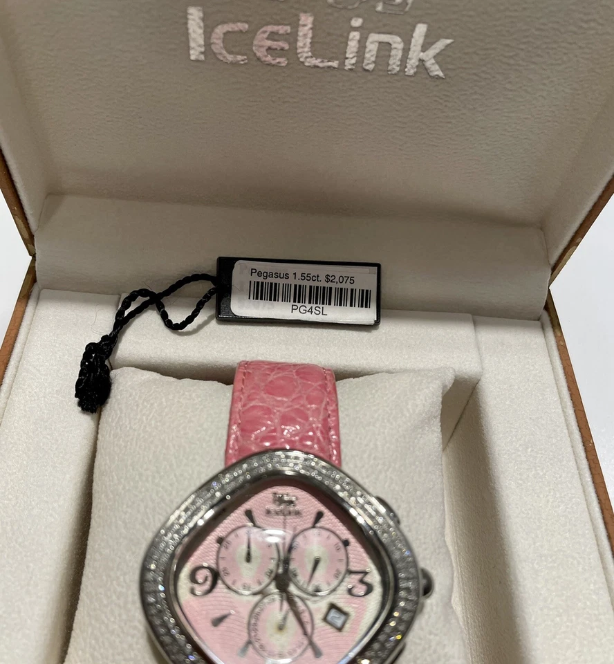Роскошные швейцарские часы IceLink Pink Pegasus — бриллиантовый акцент — бесплатная доставка! - Изображение 3 из 4
