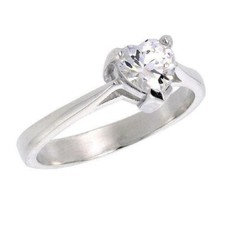 Sterling Silver Solitaire Engagement Ring w/ 6 mm 0.75 ct Heart Cut CZ Stone