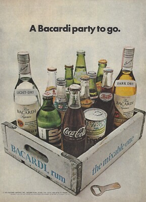 1973 Bacardi Rum Coca-Cola Pepsi Schweppes vintage print ad 70's advertisement