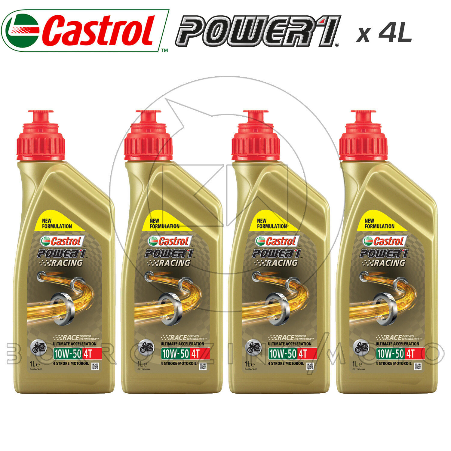KIT 4 LT OLIO MOTORE CASTROL POWER 1 RACING 10W50 JASO MA2 100% SINTETICO