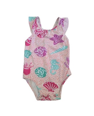 Hatley Swimsuit Baby Girl 3 to 6 Months Pink White Purple Ruffle Swimsuit