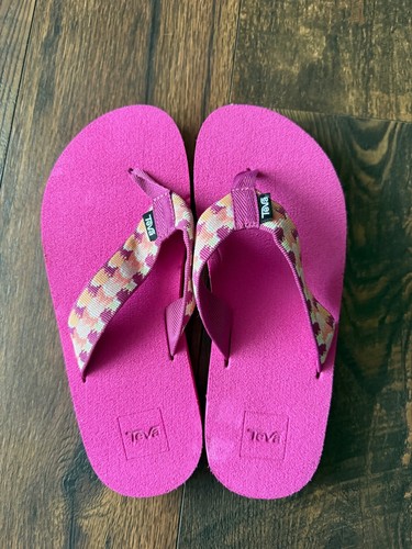 NEW BIG KIDS TEVA MUSH FLIP FLOPS SANDALS 1093656Y Size 6 PINK - Picture 2 of 3