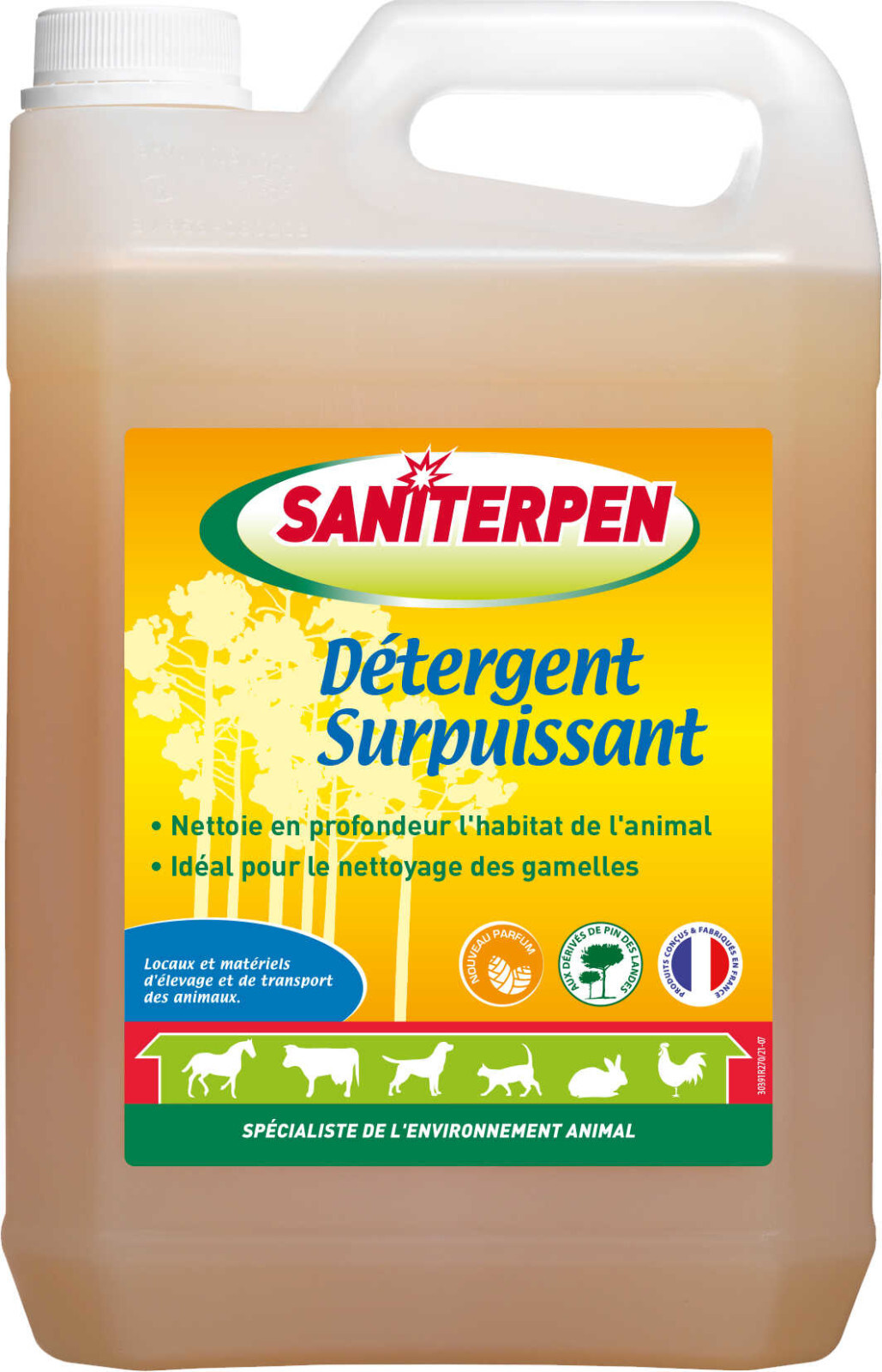 Detergent surpuissant Saniterpen pour chenils en bidon de 5 litres