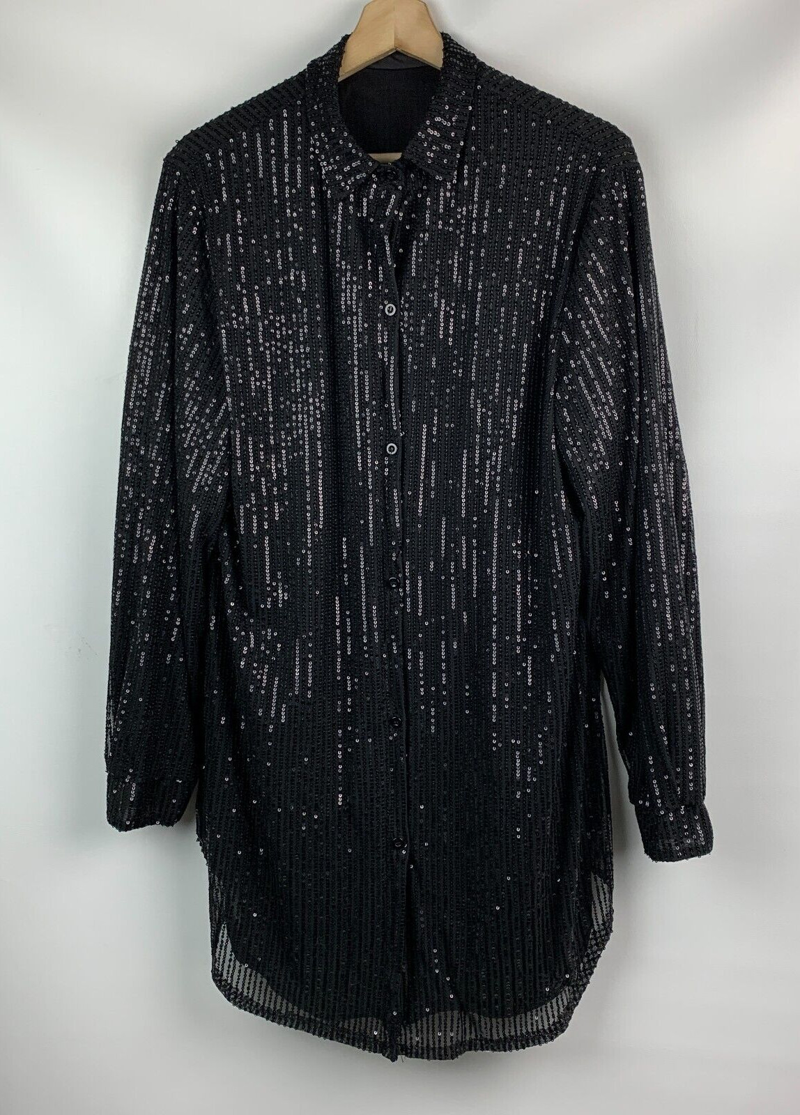 Unbranded Jacket Black Sequin Collared Buttons Lo… - image 1