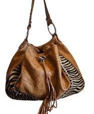 Raviani Brown Leather Cowhide Hobo Handbag Animal Print