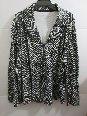 Kim Rogers Plus Sz 3X Full Zip Jacket Top Black Wt Long Sleeve