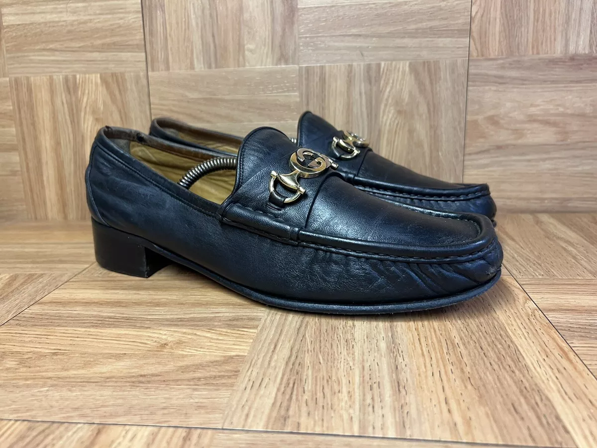 RARE GUCCI Horsebit Spell Stud Black Leather Loafer Slip On Moc Toe 10.5 Shoe
