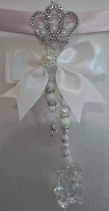 *new*White Unisex pram charm with Clear TeddyWhite Silver Beads White Bow Crown