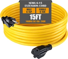 15ft NEMA 6-15 Extension Cord 6-15P Male to 6-15R Female 15 AMP Power Cable f...