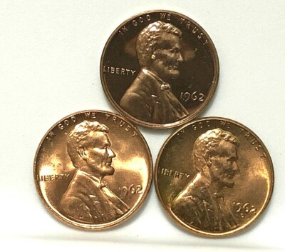 1962 P & D UNCIRCULATED PLUS 1962 PROOF LINCOLN CENTS (3 COINS)