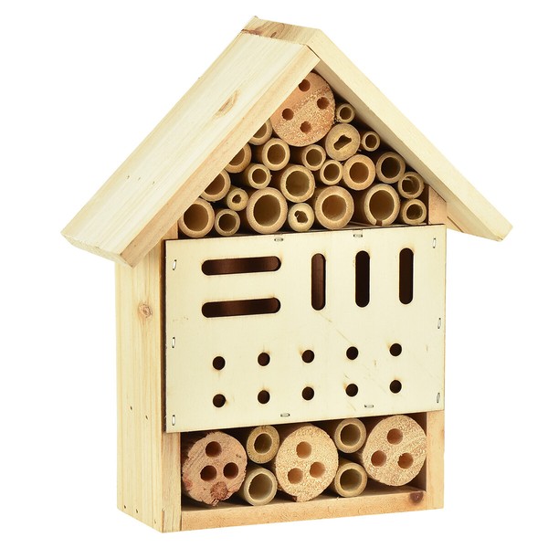 Insektenhotel Holz Tanne Insektenhaus Natur Mit RundhöLzern & RöHrchen 23,5Cm-image