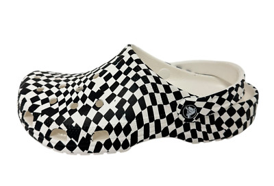 Crocs Unisex adults Classic warped checkers clogs black white size M8 -W10