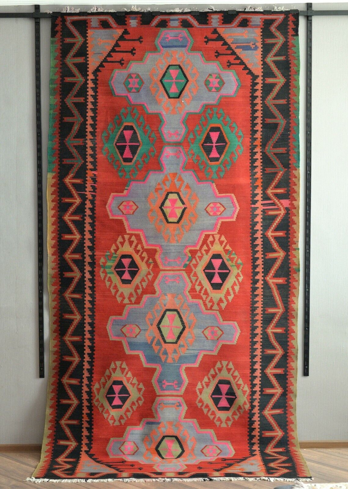 Vintage Caucasian Shirvan Kilim Rug nomad tribal carpet 5'3" x 10'7", 160x323cm