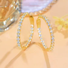 Round Tennis Circle Hoop Earrings Yellow Gold Plated CZ Luxury Jewelry for Women