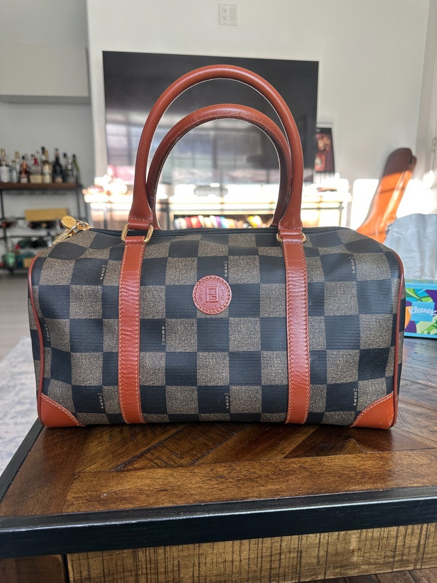 FENDI Pequin Pattern Boston Satchel Travel Bag | eBay