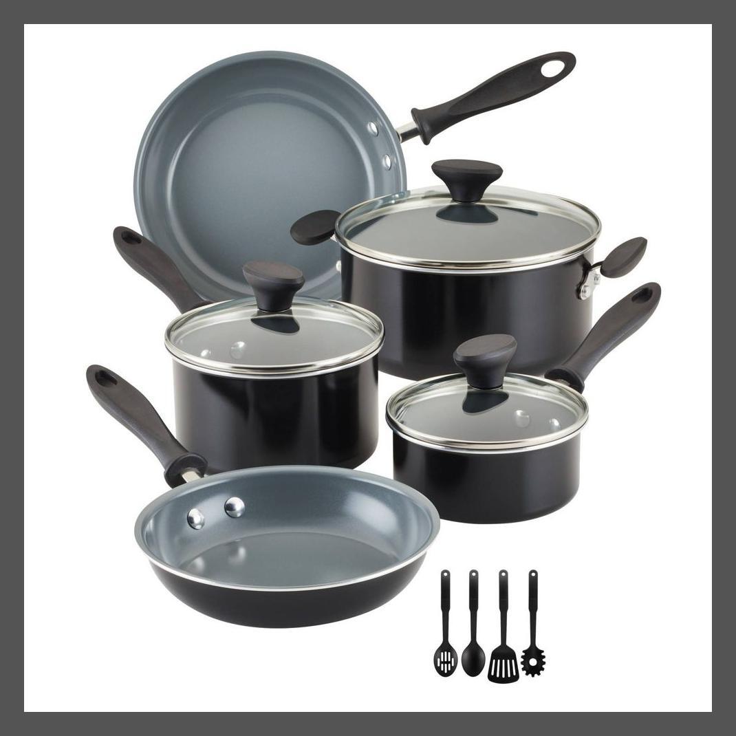 Набор керамической посуды Farberware 12ШТ Черный серый Reliance Pro Pan Pot Glasss