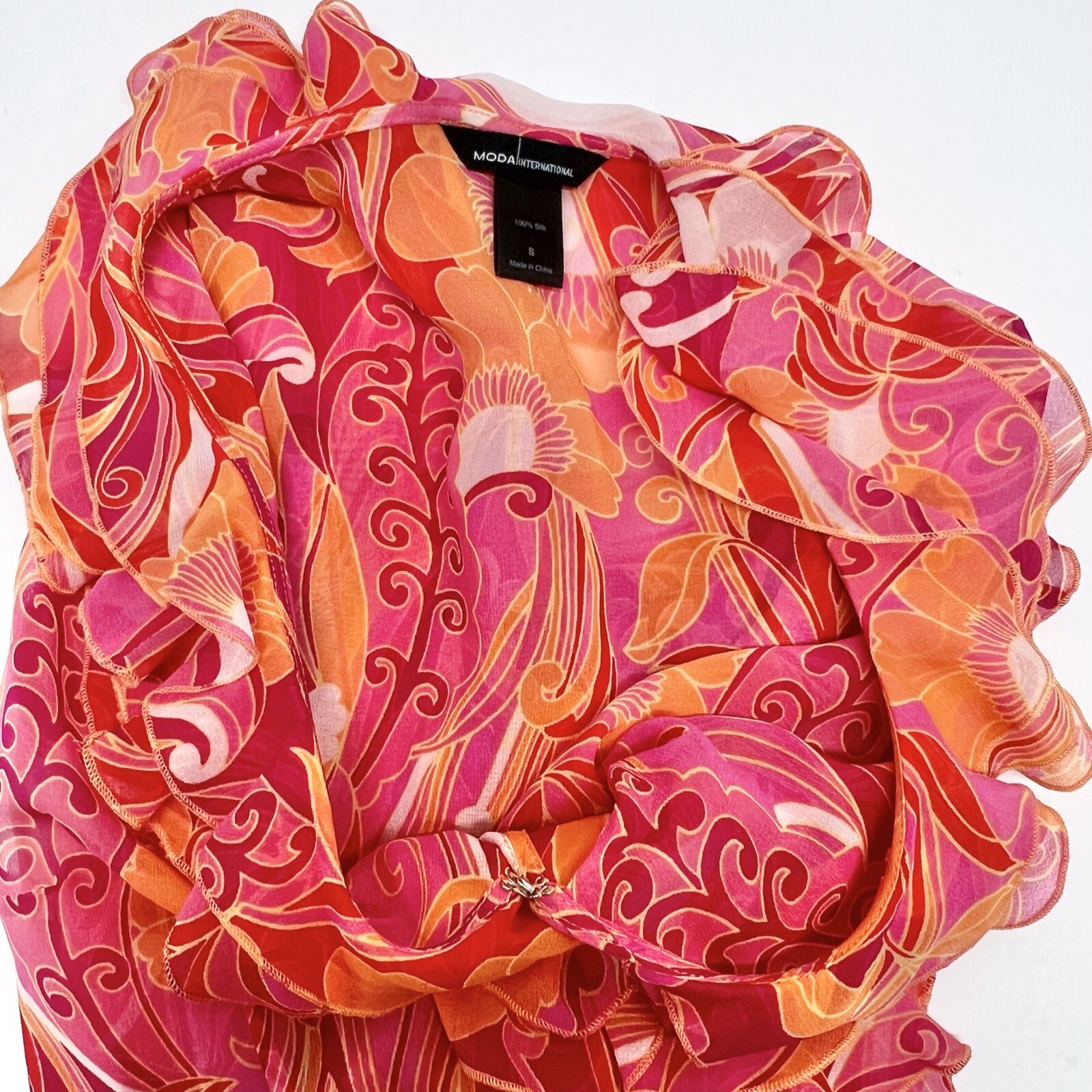 Moda International Women’s Silk Sheer Wrap Blouse Floral Abstract Size