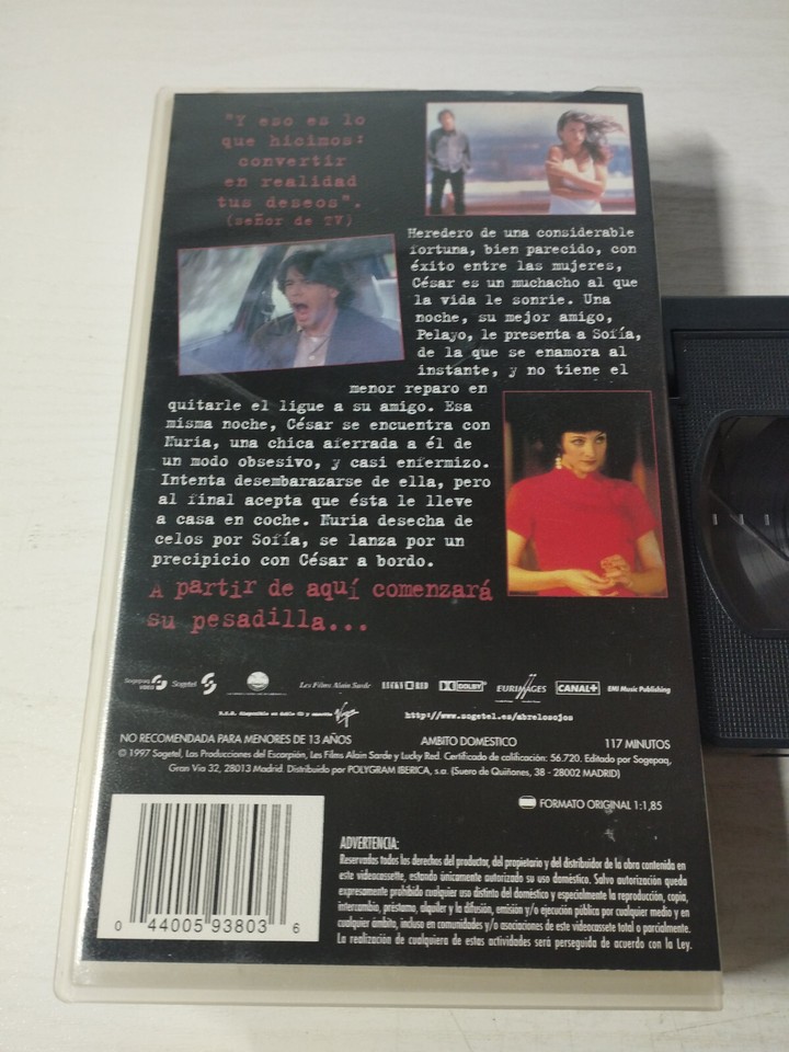 Opener los ojos ALEJANDRO Amenabar Penelope cruz Noriega VHS Tape