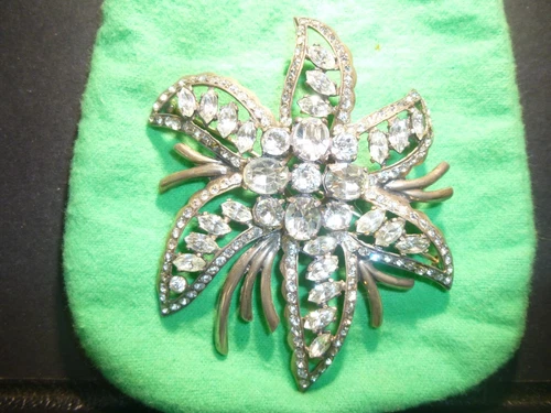 Huge VTG EISENBERG ORIGINAL Sterling Silver Rhinestone Brooch Flower