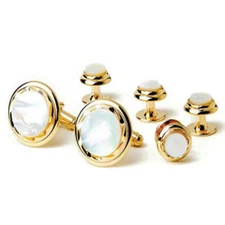Mother of Pearl with Diamond Cut Edge Cufflinks and Studs