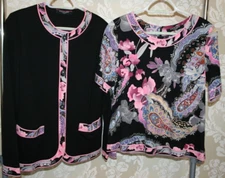 LEONARD PARIS Outfit/Twin-Set 2ps. Blouse/Top & Jacket Black/Pink/Purple Floral