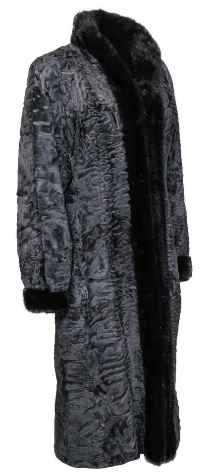 Abrigo largo de piel de cordero persa real gris para hombre cuello de piel de zorro todas las tallas venta previa Foto 3 de 4