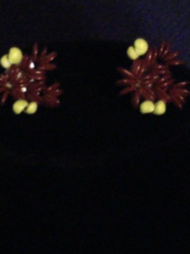 COLLAR VINTAGE CON CUENTAS MARRÓN Y VERDE - 16" CON PENDIENTES CLIP A JUEGO - Imagen 8 de 9