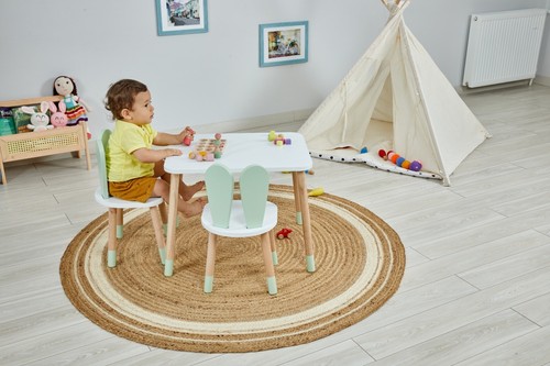 Kids Table and Chairs Set Wooden Children Dinner and Learning Table w/ 2 Chairs - Picture 5 of 5