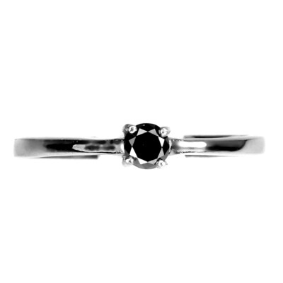 925 Sterling Silver Round Brilliant Cut Top Black Diamond 0.16ct 3mm  Ring
