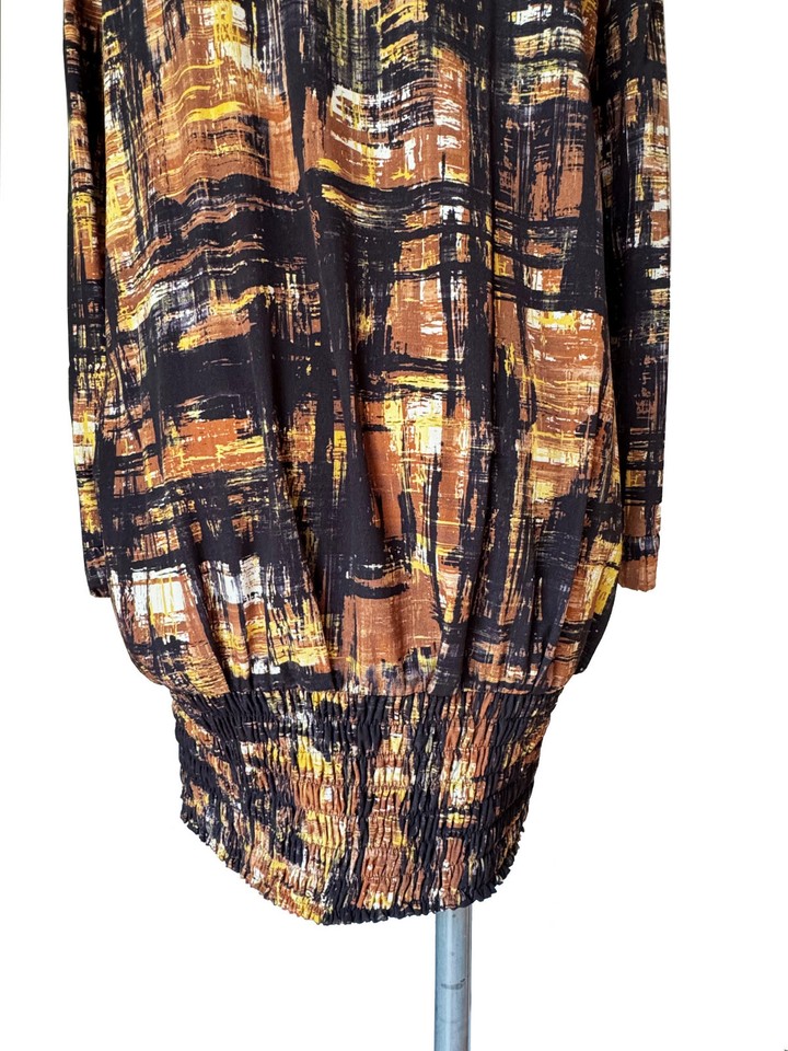 SOLE Soledad Twombly Pullover Mini Dress Smocked Hem Painterly Plaid 40