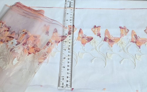 5 Yards 10" By 10" Wide Pink Orange Butterfly Embroidered Tulle Lace Trim - Picture 2 of 7