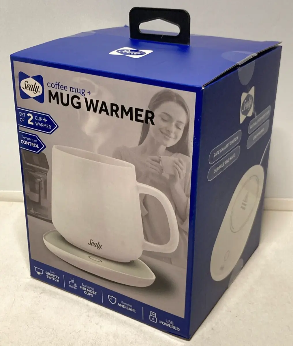 Sealy Coffee Mug & Mug Warmer 2Pc Set, USB Powered, Temp Control, Gravity  Switch