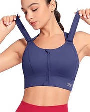 Zip Front Adjustable High Impact Sports Bras for Women Large X-Large Navy