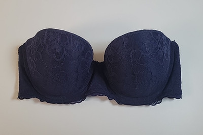 Aerie Quick Fix Perky Push Up Strapless Bra Size 36C Padded Lace Underwire Navy