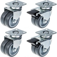 Ruote gemelle da 75 mm 3" in gomma grigia girevoli e con freno portata 400 kg, s