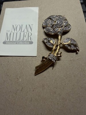 Nolan Miller Gold plated Crystal Rhinestone Large Pave Rose Brooch.   NEW